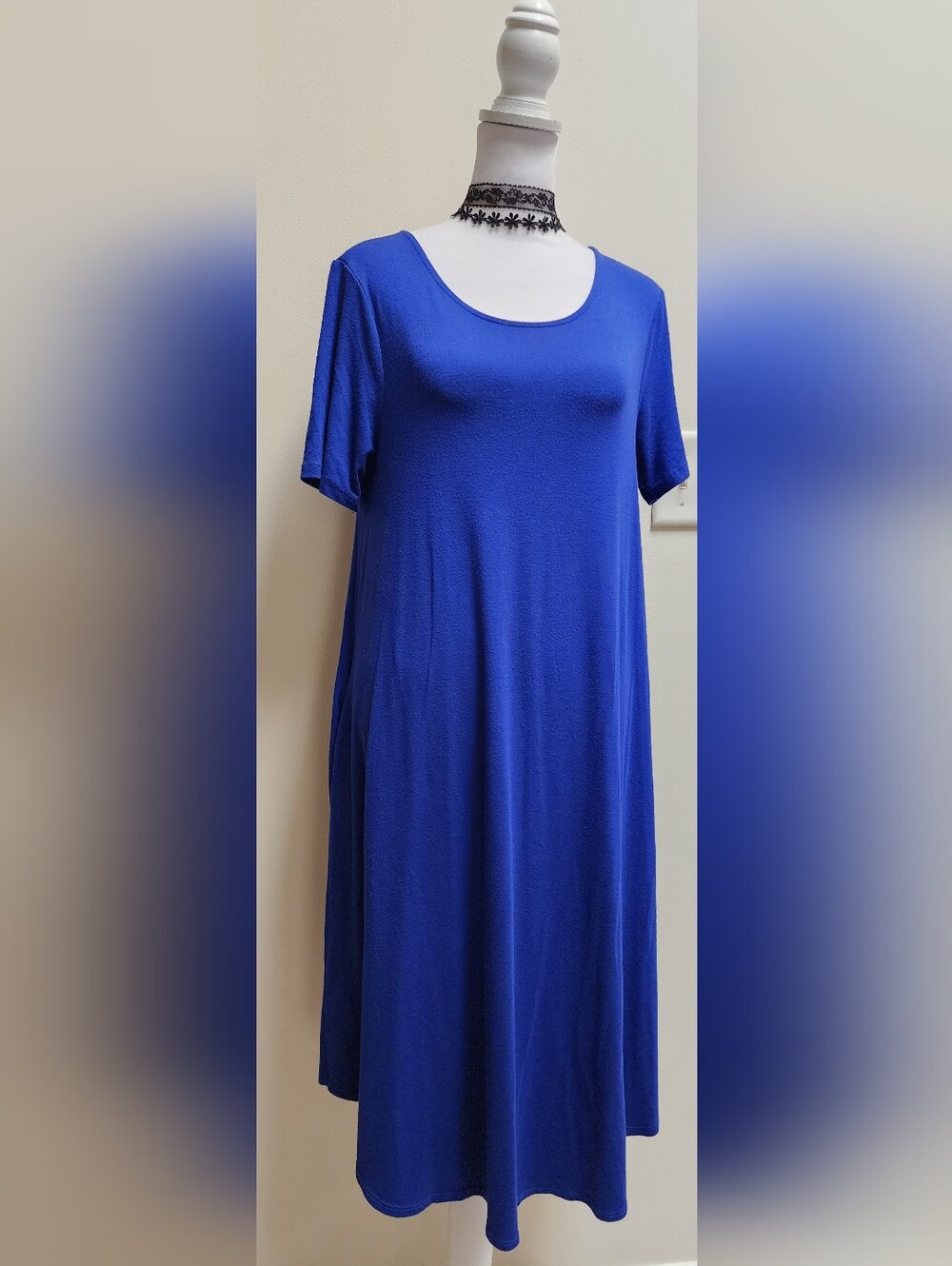 Zenana Outfitters Scoop Neck Short Sleeve Cobalt Blue Tshirt Dress Size M